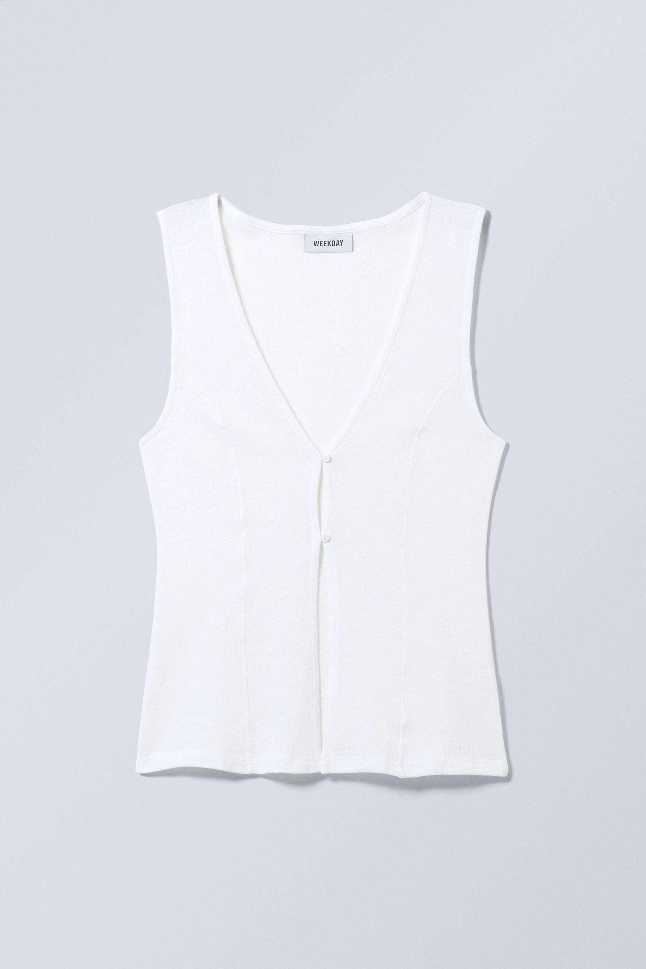 White - Fitted Button Vest Top - 1