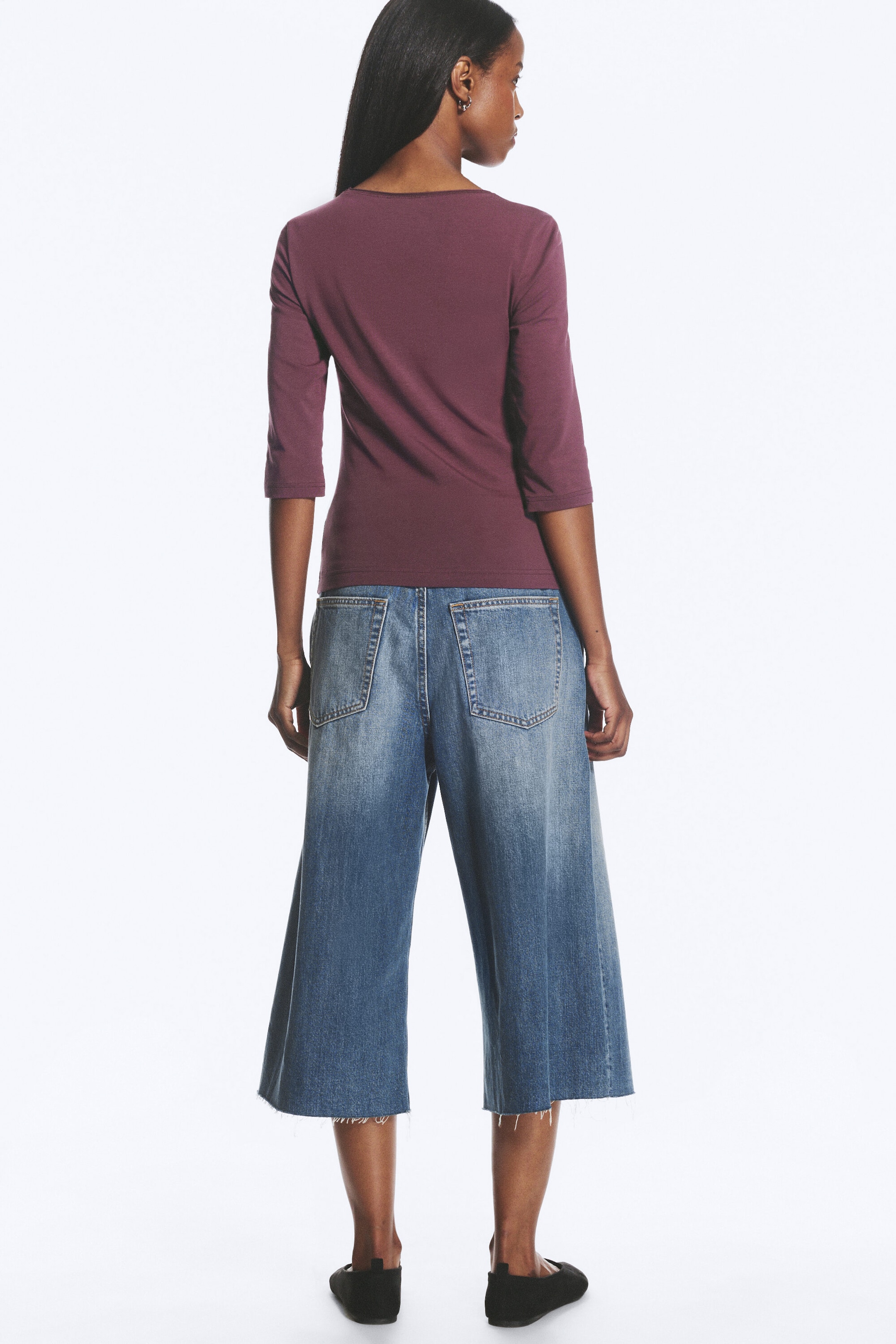 Dark Lilac - Fitted Three-Quarter Sleeve Top - 3