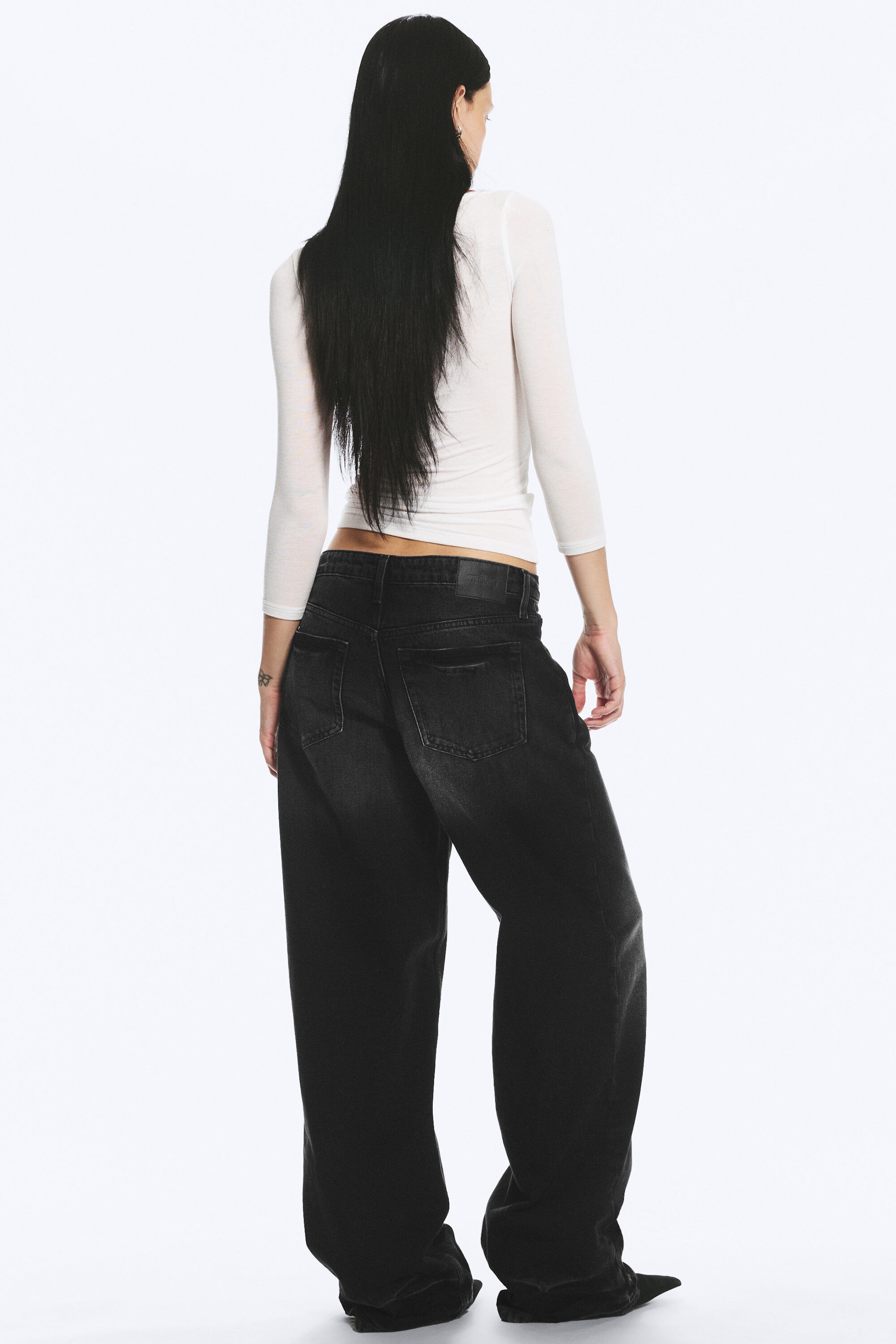 Empire Black - Black - Ample Low Rise Loose Wide Jeans - 3
