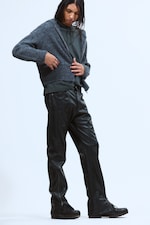 Schwarz - Space Relaxed Faux Leather Zip Hem Trousers - 2