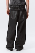 Black Rinse - Black - Astro Mid Rise Baggy Faux Leather Pocket Jeans - 5