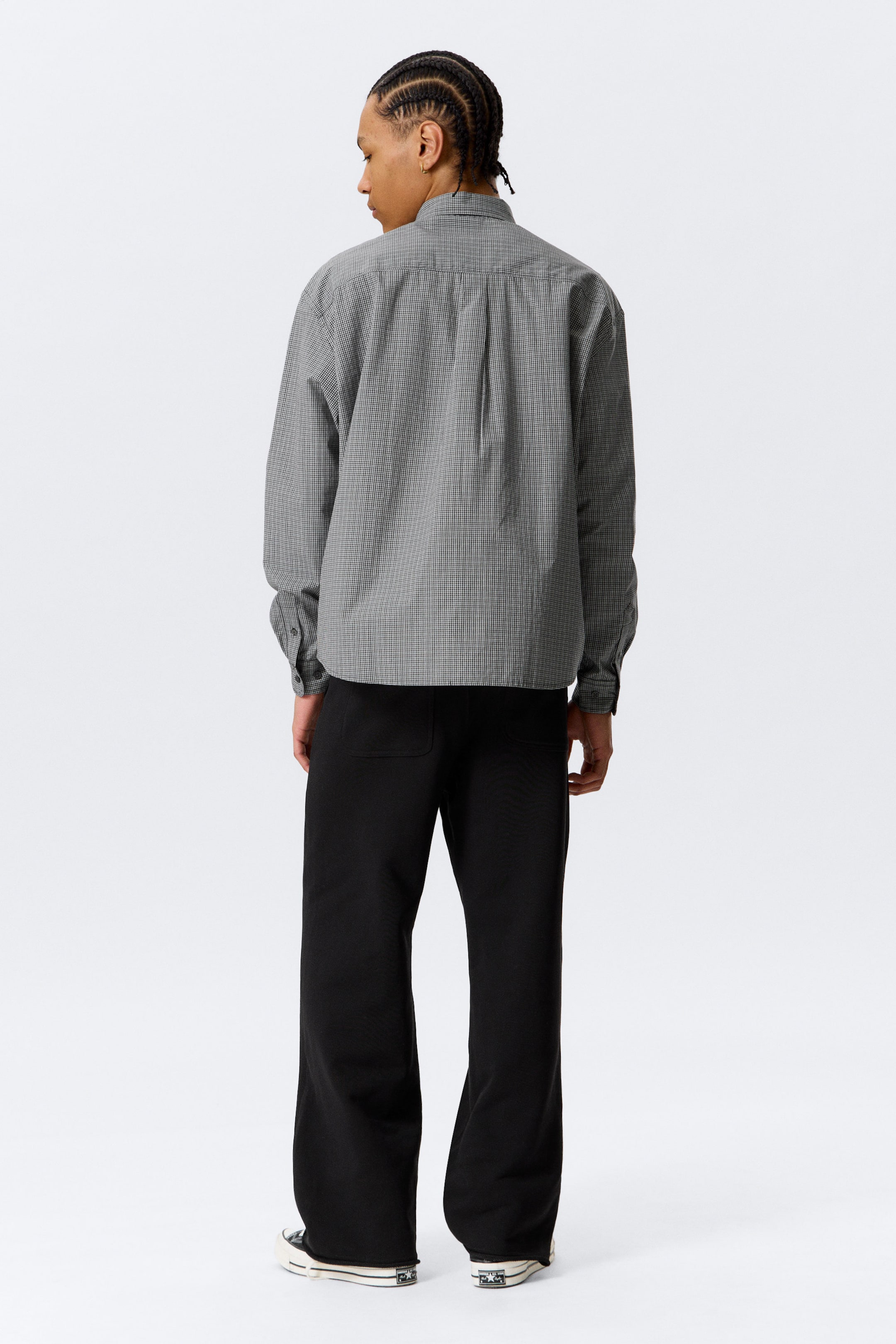 Zwart geruit - Ruimvallend popeline overhemd met knopen - 3