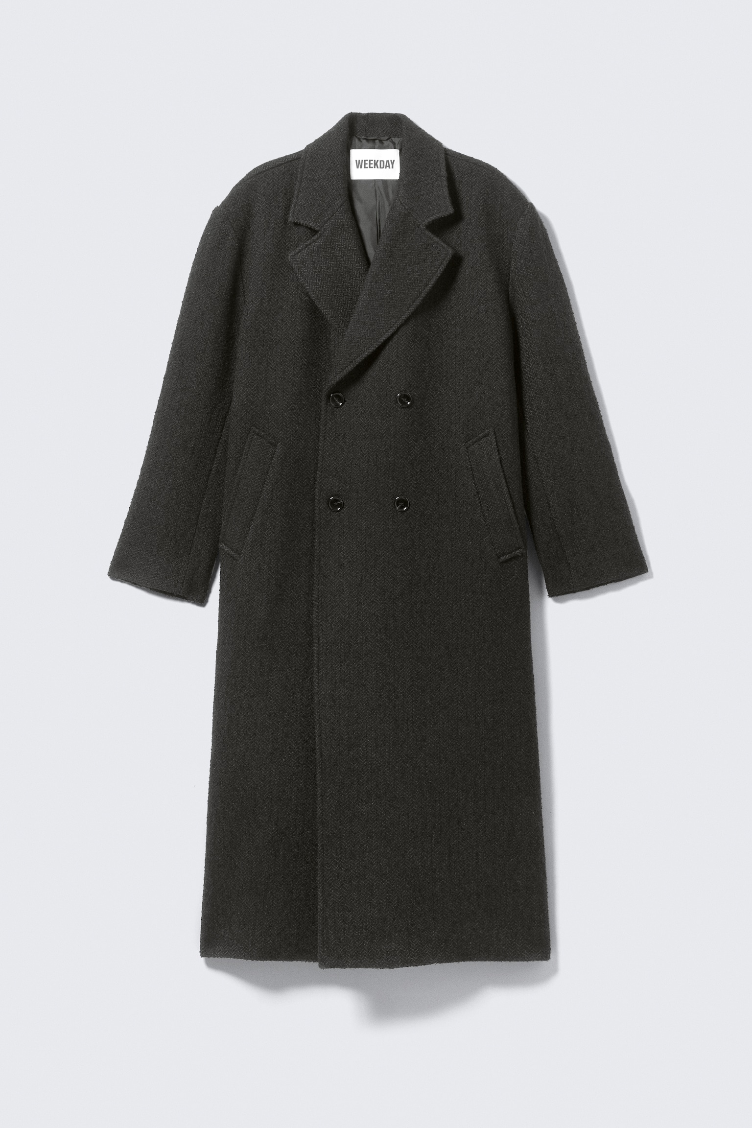 Oversized Double-Breasted Wool-Blend Coat - Dark Grey Herringbone