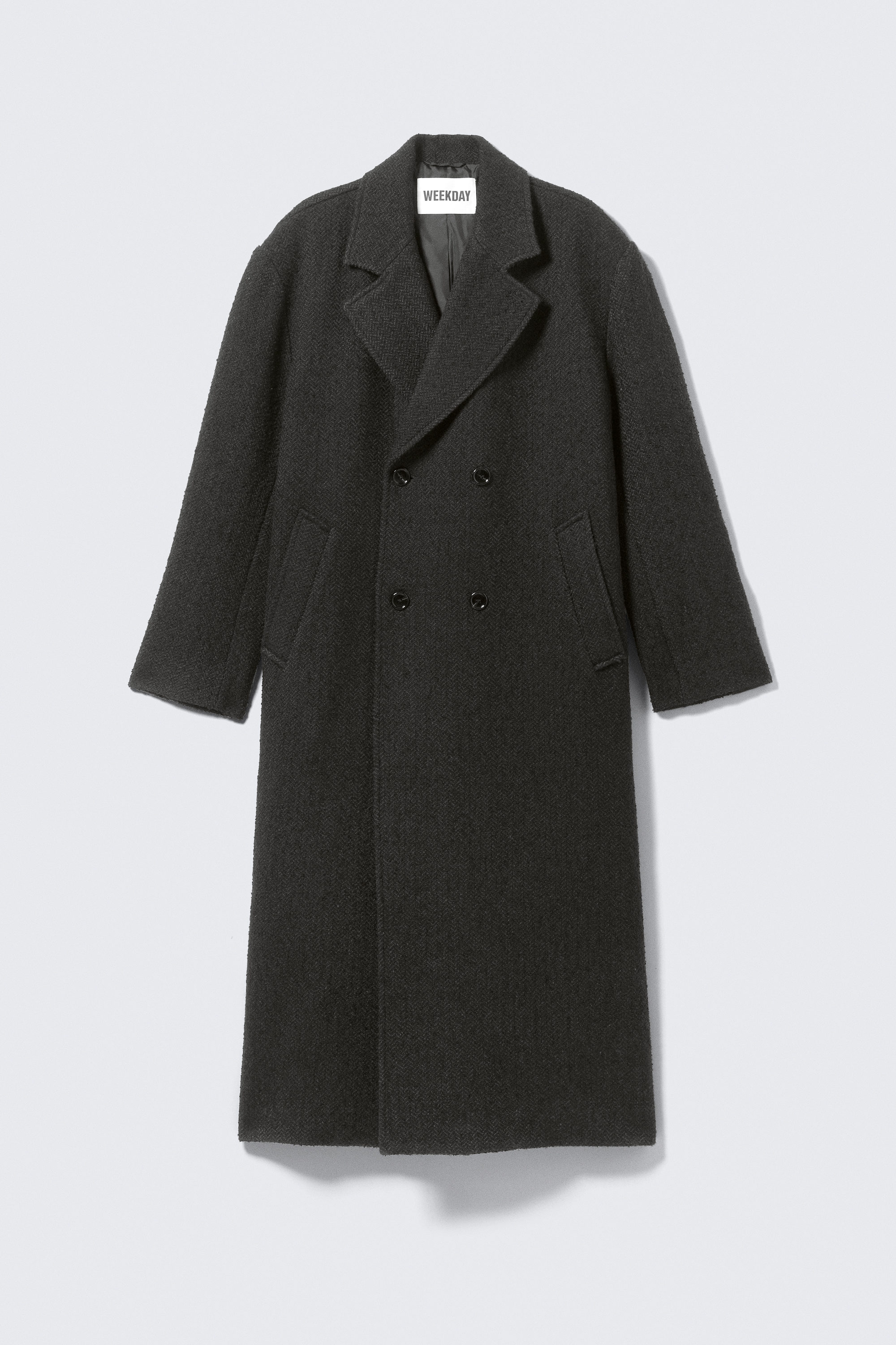 Mörkgrå Fiskbensmönstrad - Oversized Dubbelknäppt Rock i Ullblandning - 5