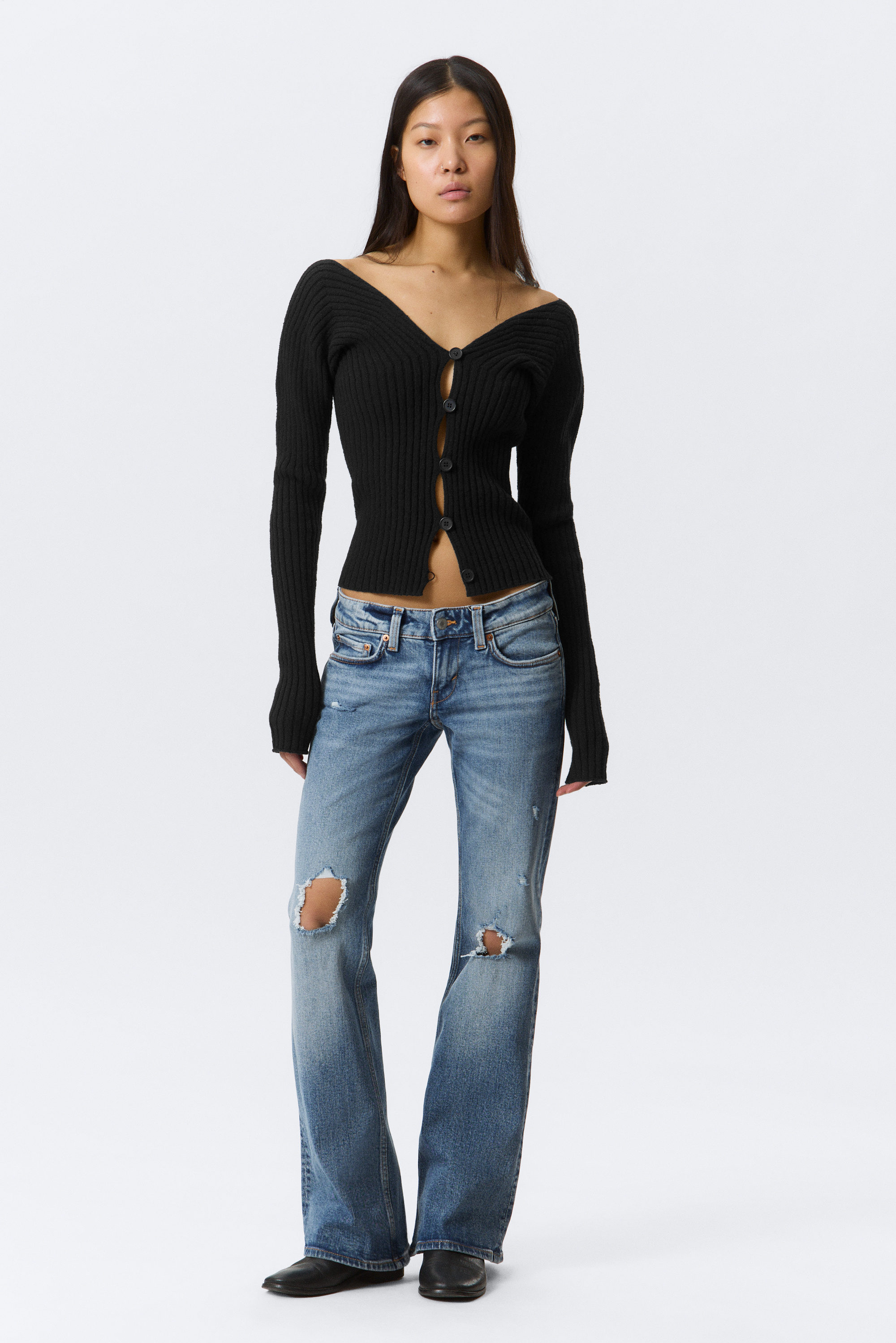 Blue Horses - Medium Blue - Hour Low Rise Skinny Bootcut Leg Distressed Jeans - 1