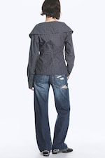 Checked Dark Blue - Asymmetric Buttoned Funnel top - 3