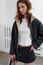 Beige poudré - Veste nylon oversize - 1
