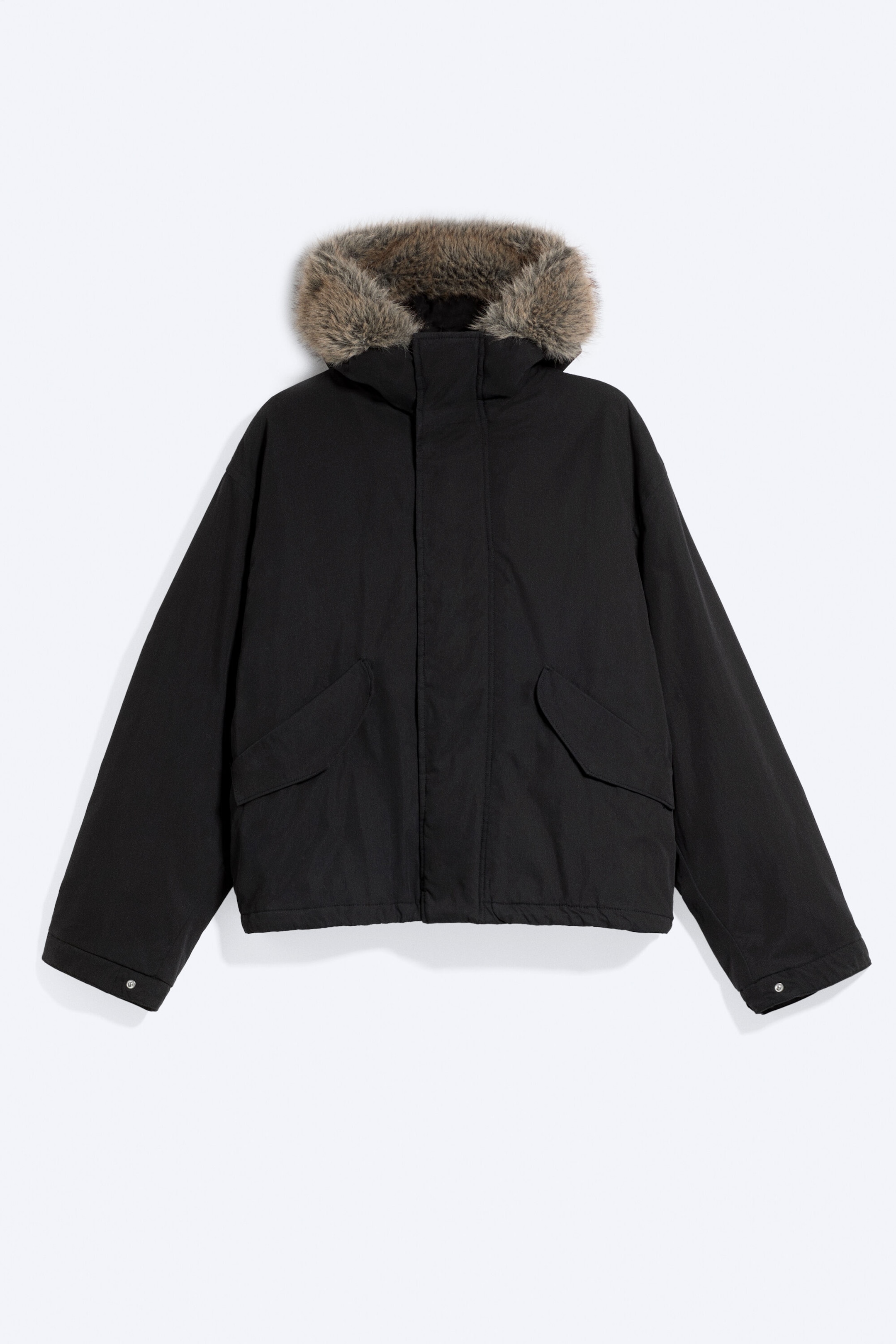 Black - Faux Fur-Trim Puffer Jacket - 1