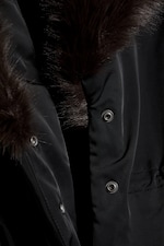 Black - Faux Fur-Collar Padded Jacket - 6