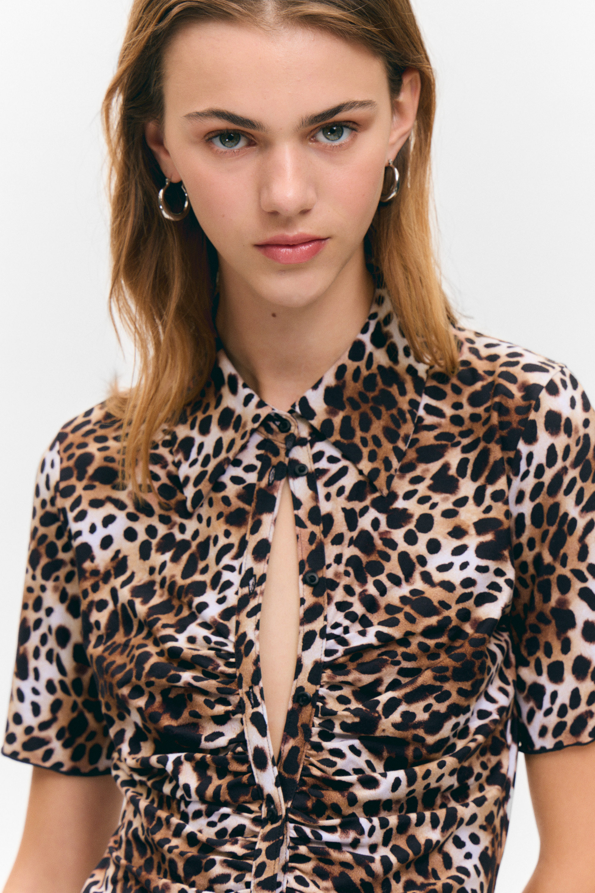 Leopard-print - Short-Sleeved Mini Shirt Dress - 2