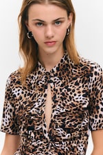 Leopard-print - Short-Sleeved Mini Shirt Dress - 1