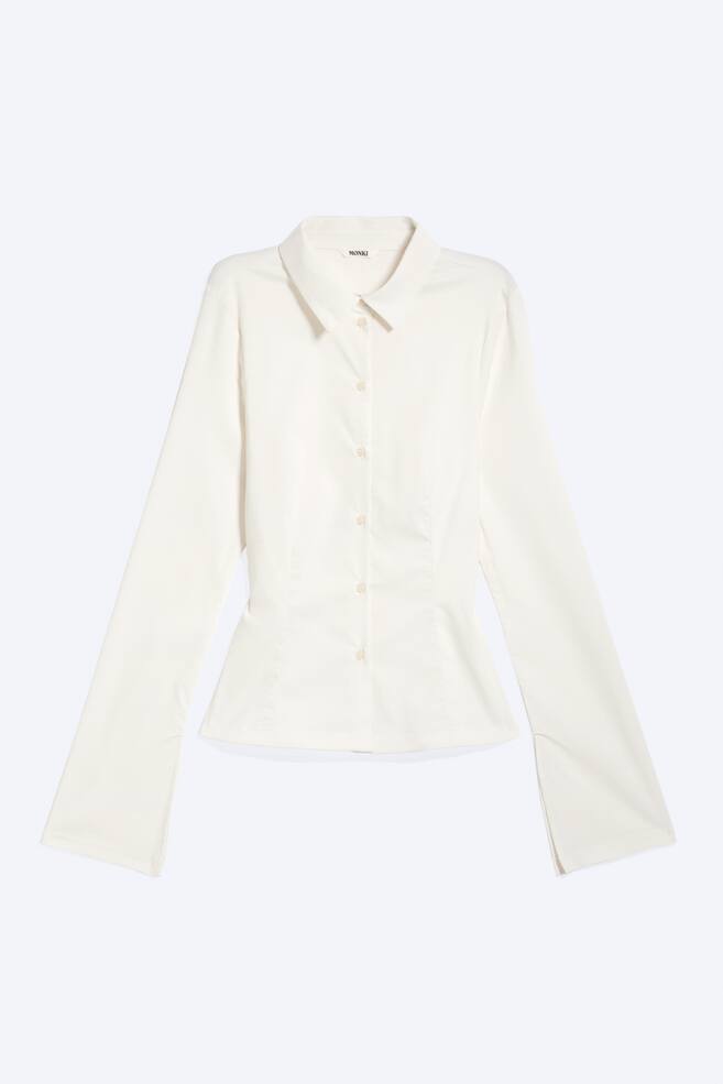 Fitted Buttoned Shirt - White/Dusty Brown/Dark Brown - 1
