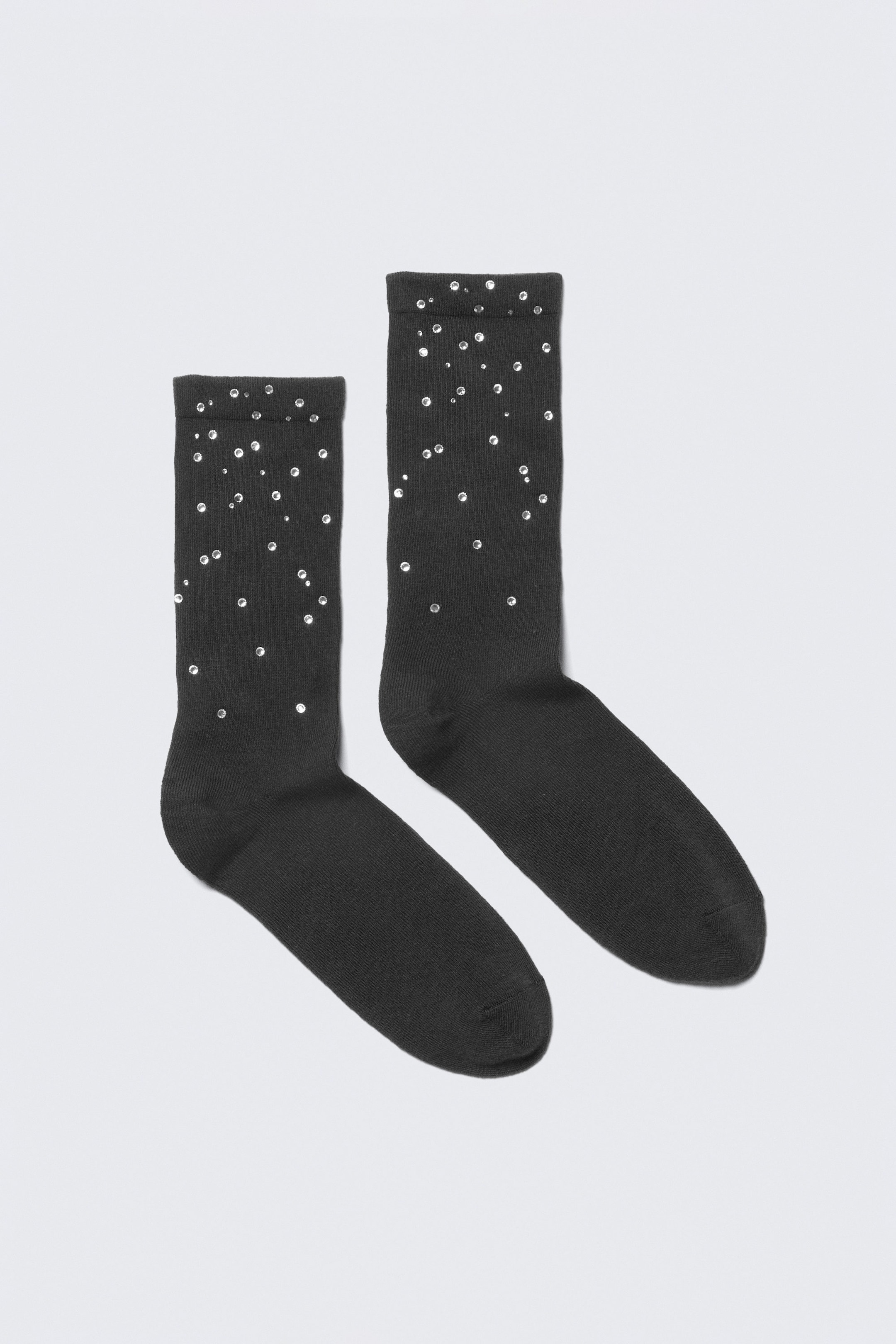 Dark Grey - Rhinestone Detail Cotton Crew Socks