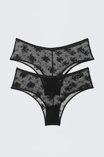 Noir - Lot de 2 culottes hipster en dentelle transparente - 0