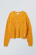 Orange - Cora Hairy V-neck Sweater - 0