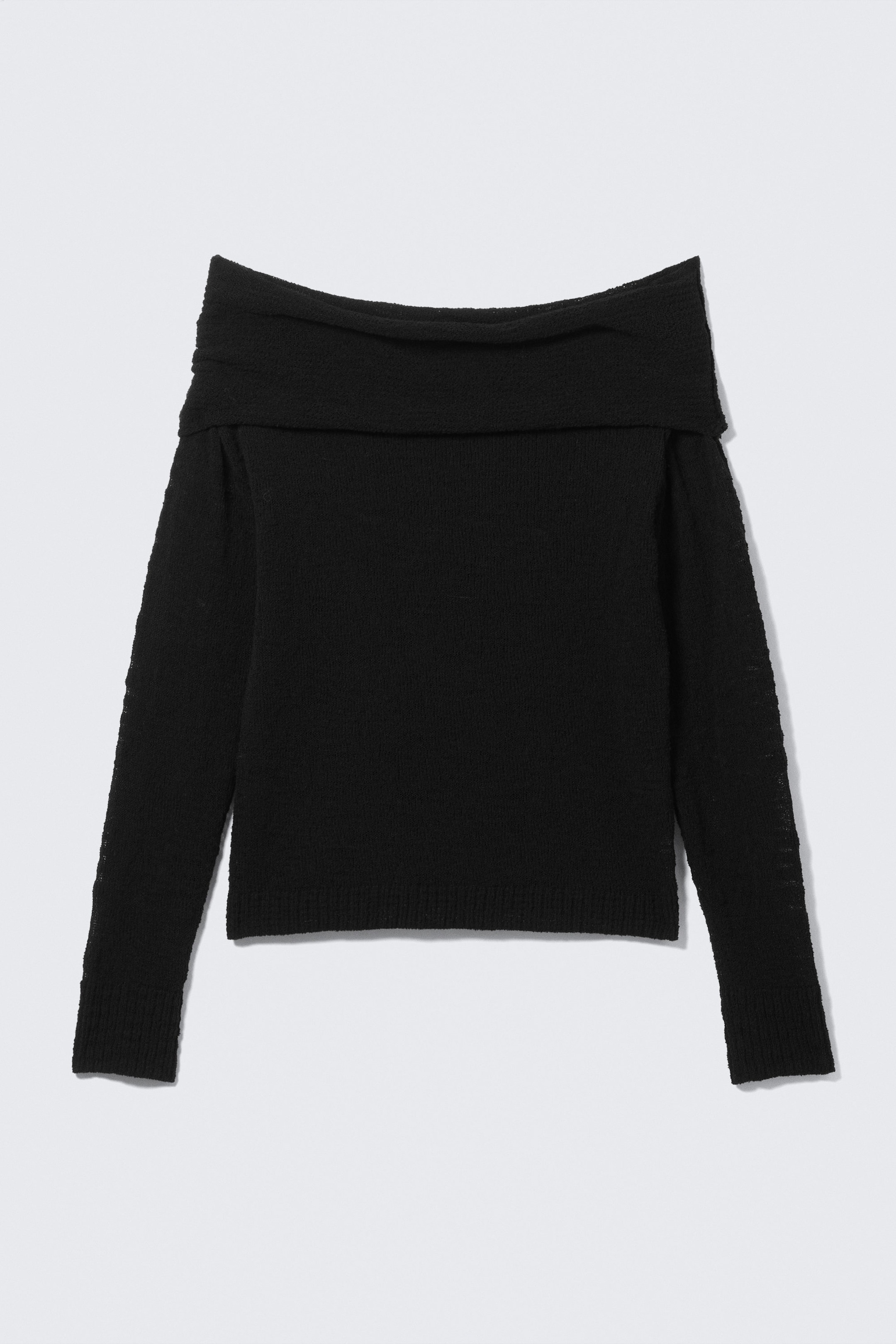 Black - Off-Shoulder Knitted Sweater - 3