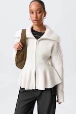 White - Rib Knit Peplum Zip Sweater - 2