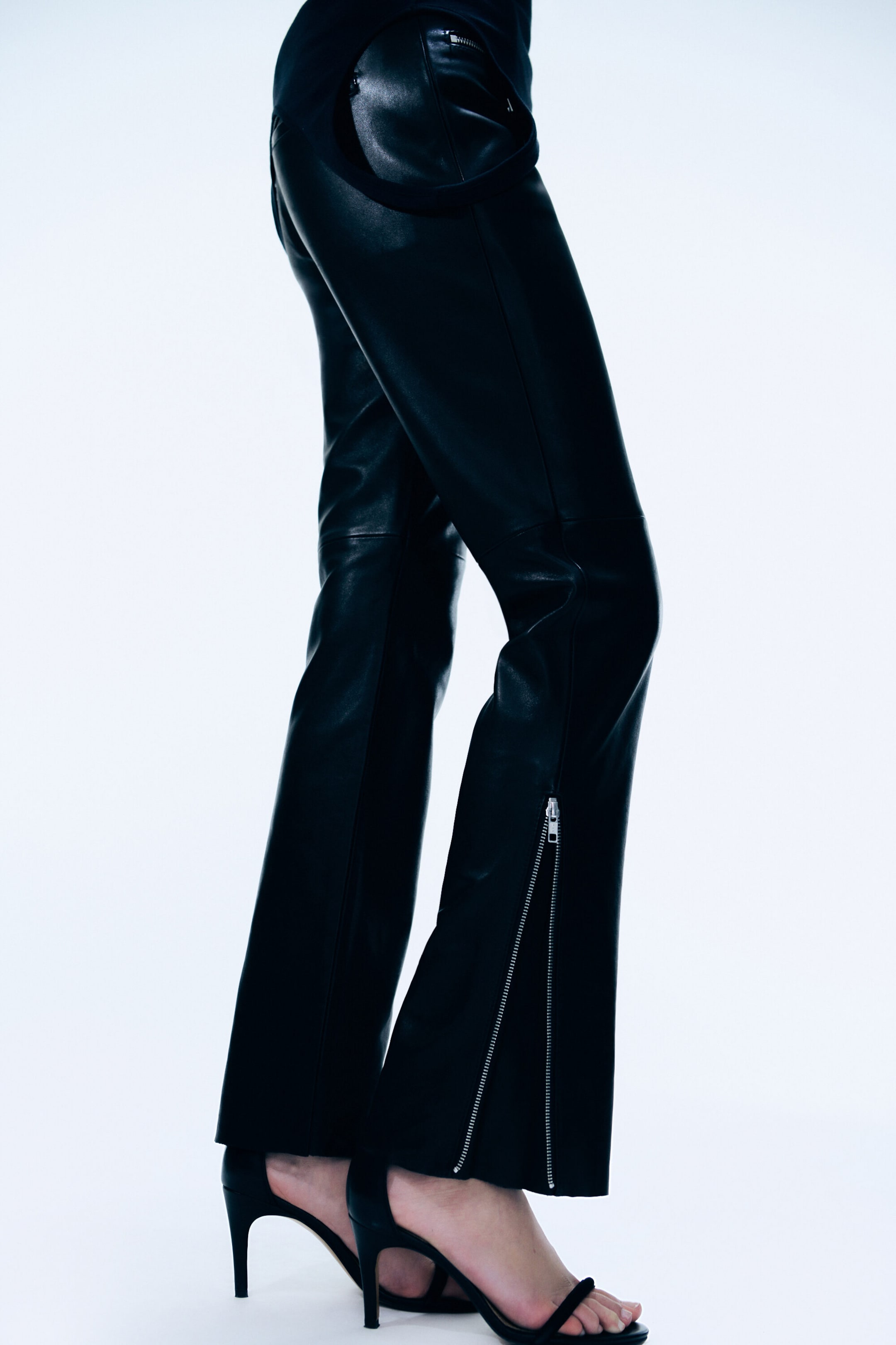 Black - Bootcut leather zip trousers - 2