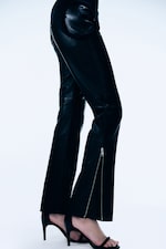 Black - Bootcut leather zip trousers - 2