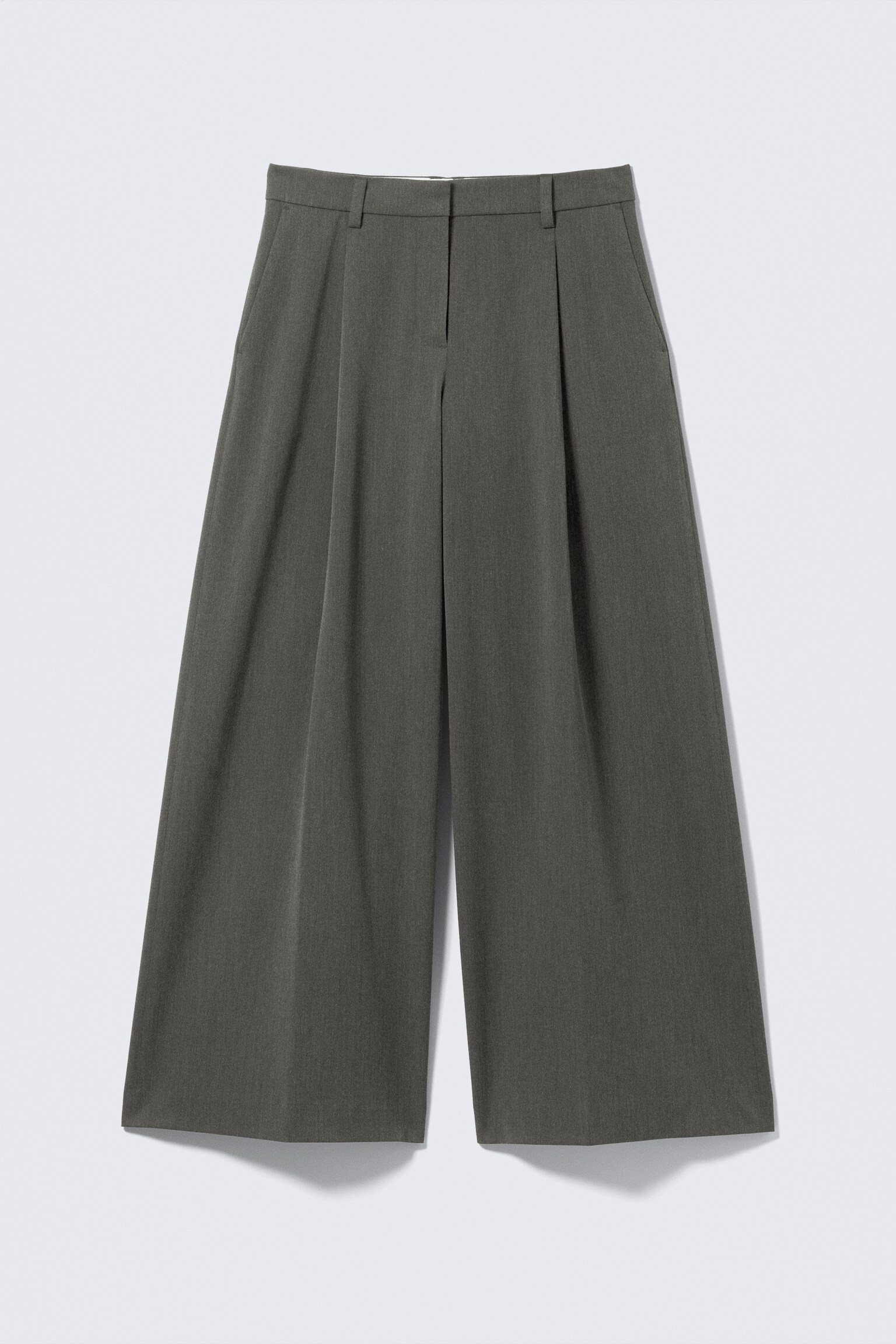 Geplooide kostuumbroek met lage taille en wijde pijpen - Donkergrijs gemêleerd/Donkerbruin/Zwart