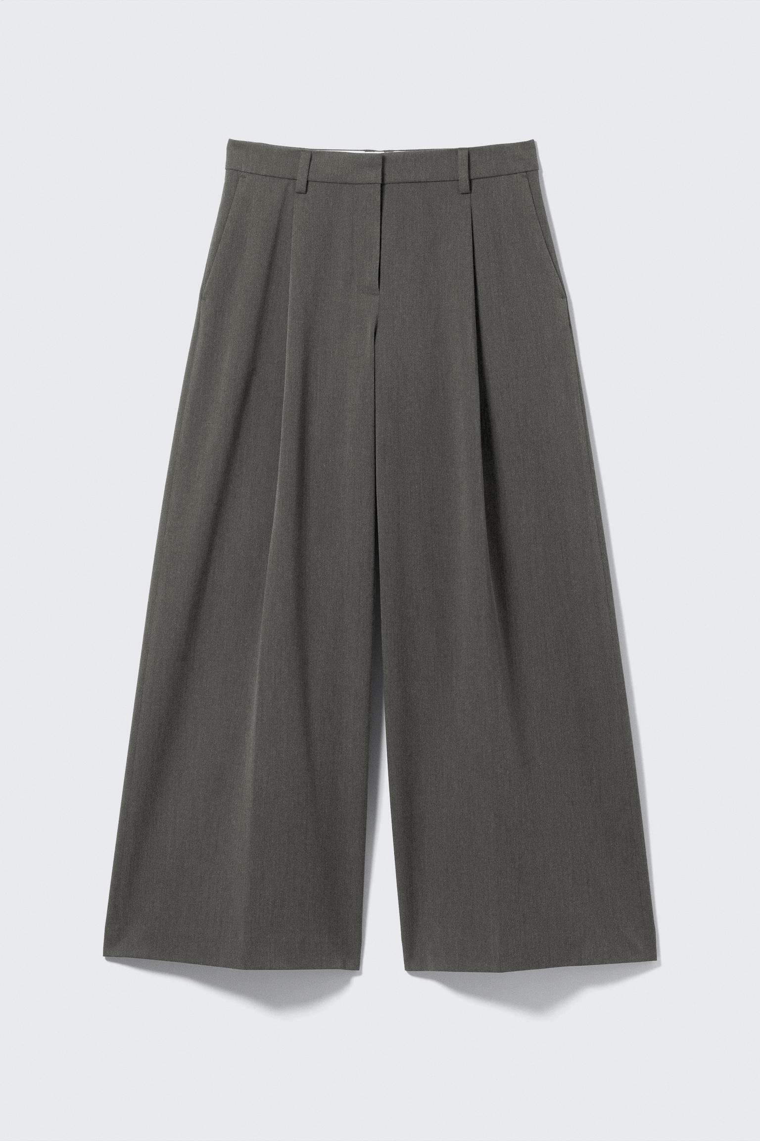 Low Rise Wide Leg Pleated Suiting Trousers - Dark Grey Melange/Black/Dark Brown - 2