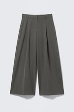 Dark Grey Melange - Low Rise Wide Leg Pleated Suiting Trousers - 0