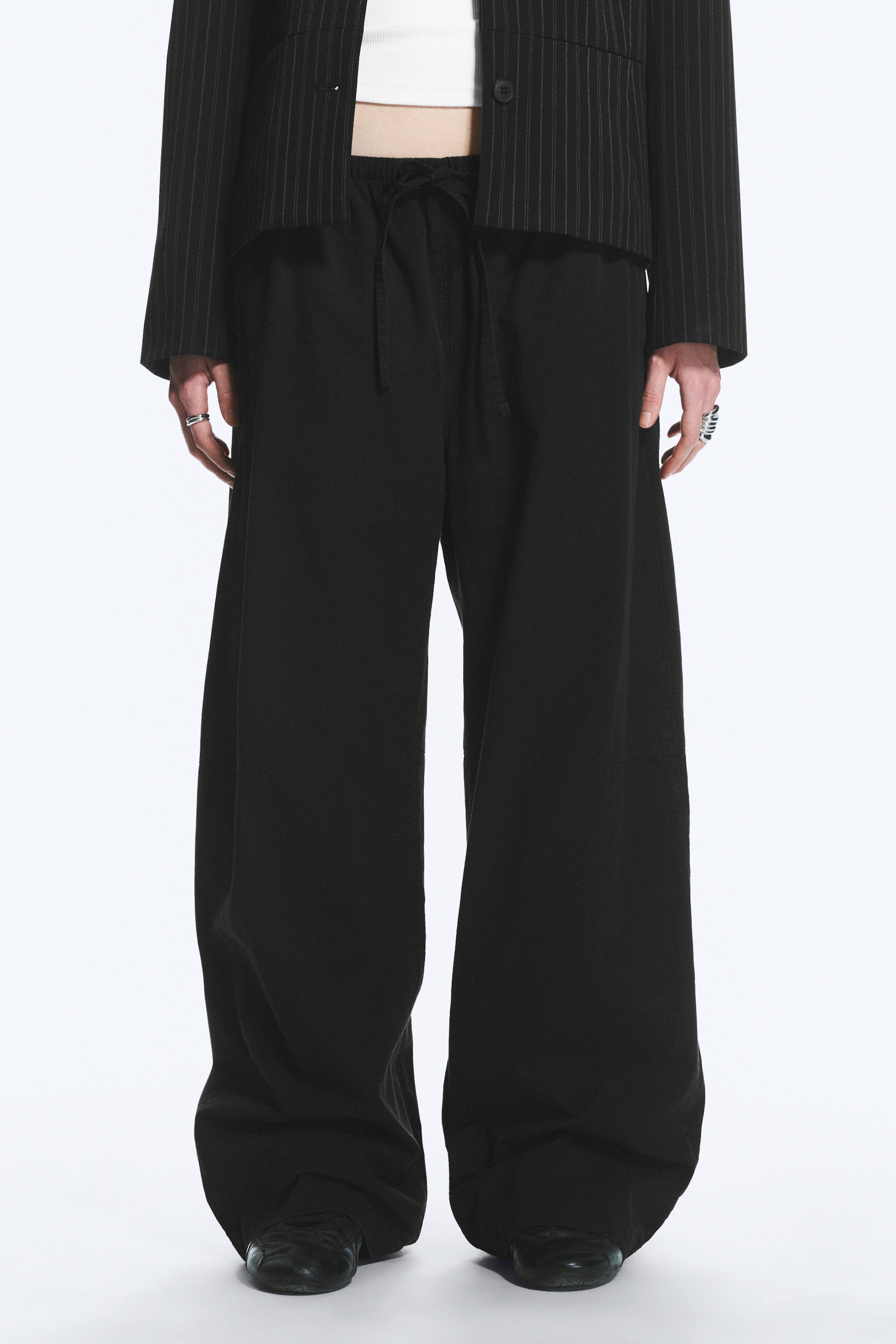 Black - Loose Fit Washed Ripstop Trousers - 2