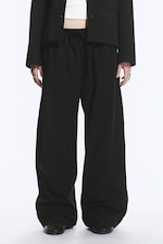 Black - Loose Fit Washed Ripstop Trousers - 1