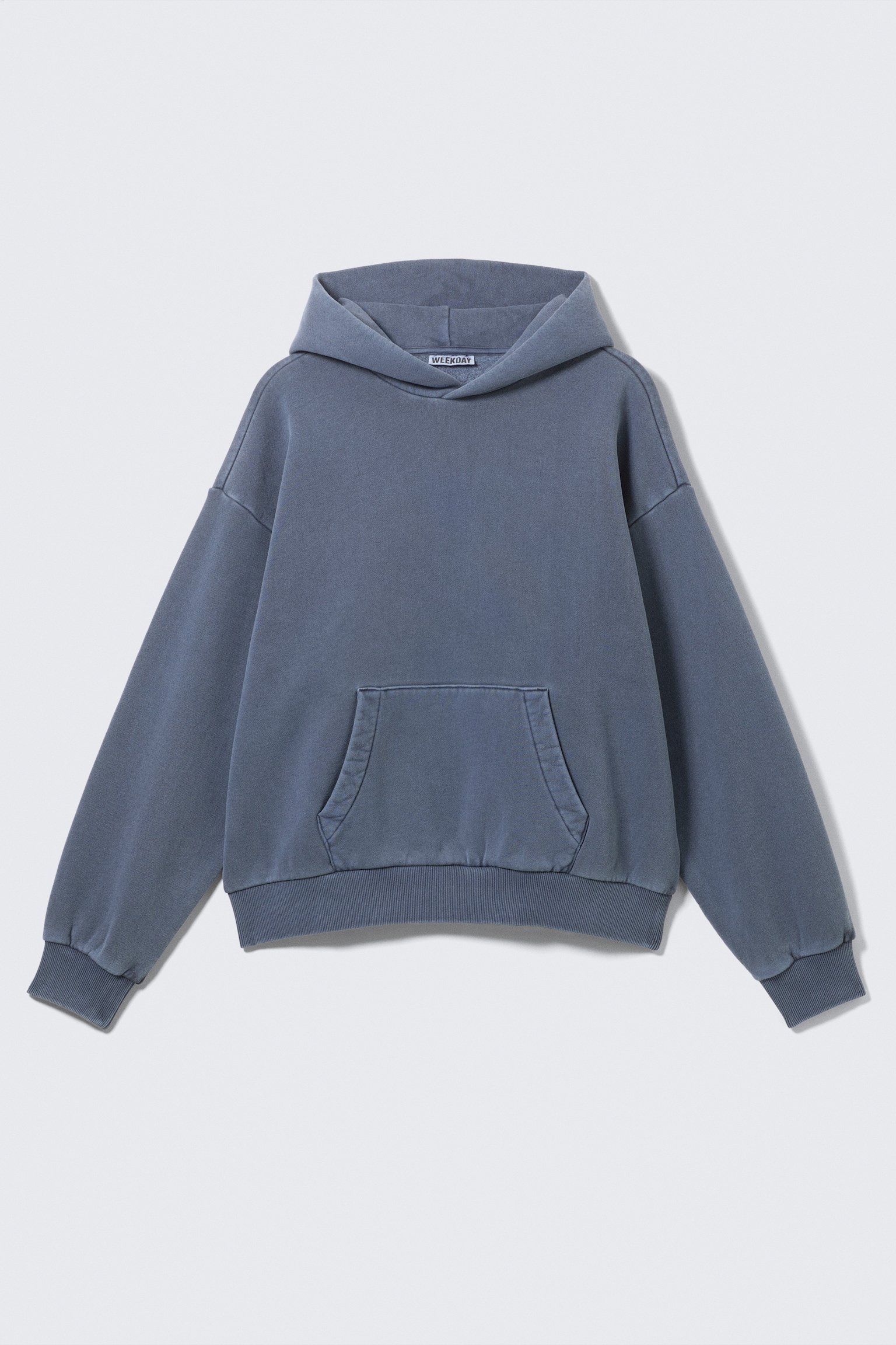 Sweat à capuche ample en coton lourd - Bleu foncé délavé/Gris foncé délavé