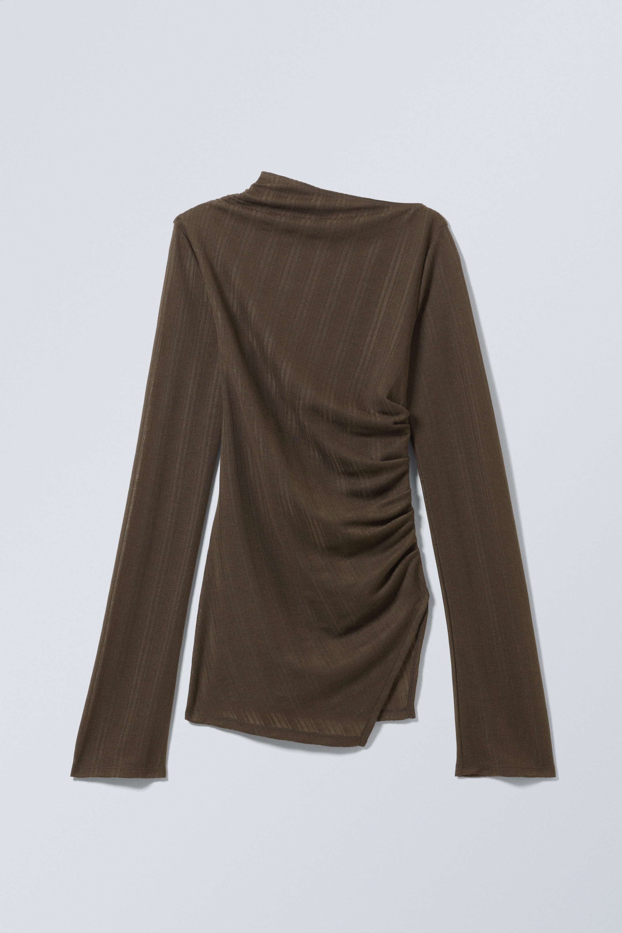 Dunkelbraun - Transparente, asymmetrische Langarmbluse - 1