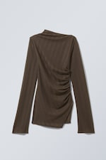 Dunkelbraun - Transparente, asymmetrische Langarmbluse - 0