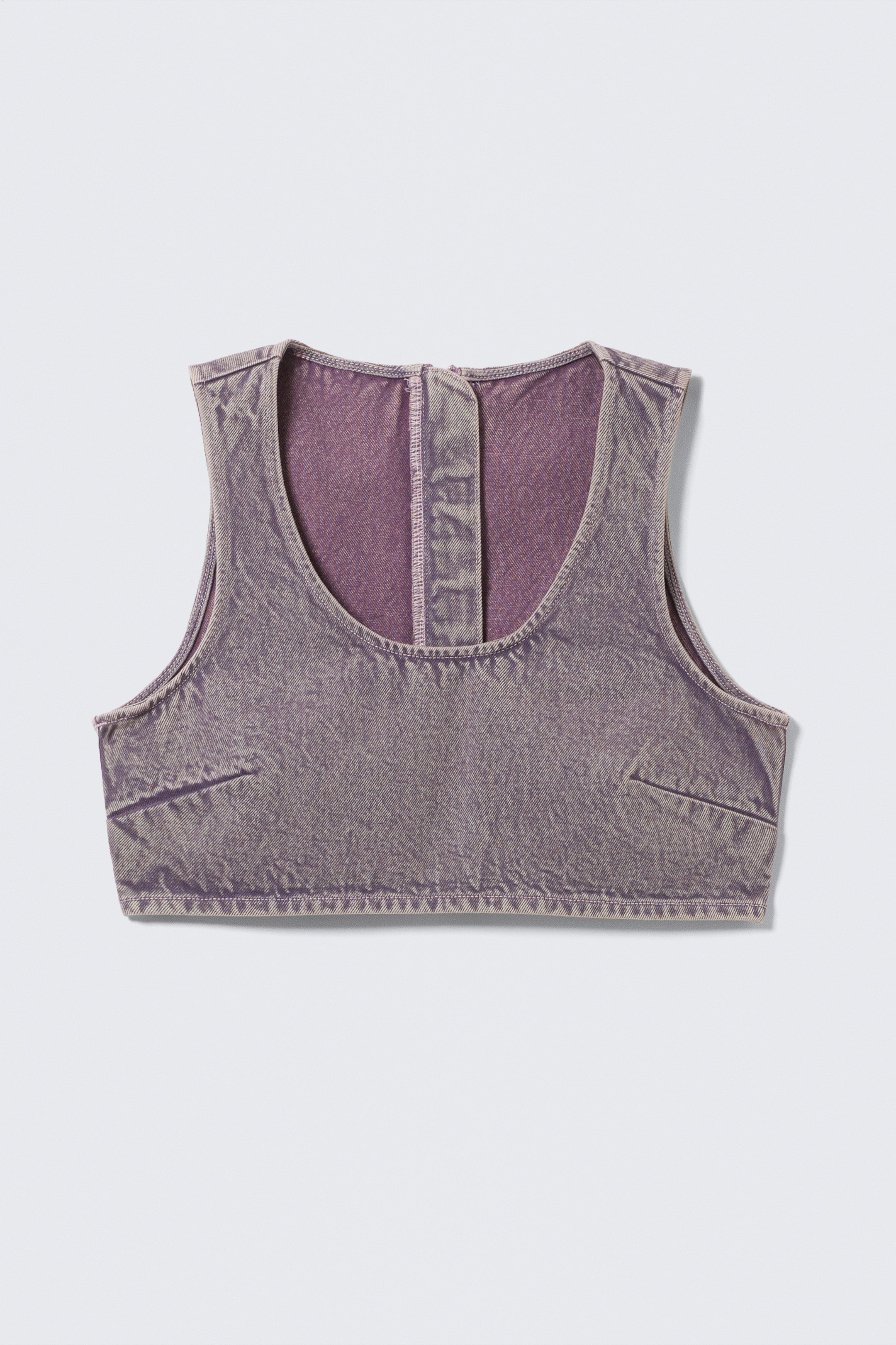 Visa större bild: Croppad denim-bralette med dragkedja bak - Tvättad lila - DAM | H&M SE 4