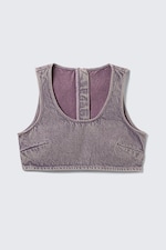 Washed Lilac - Cropped Zip-Back Denim Bralette - 0
