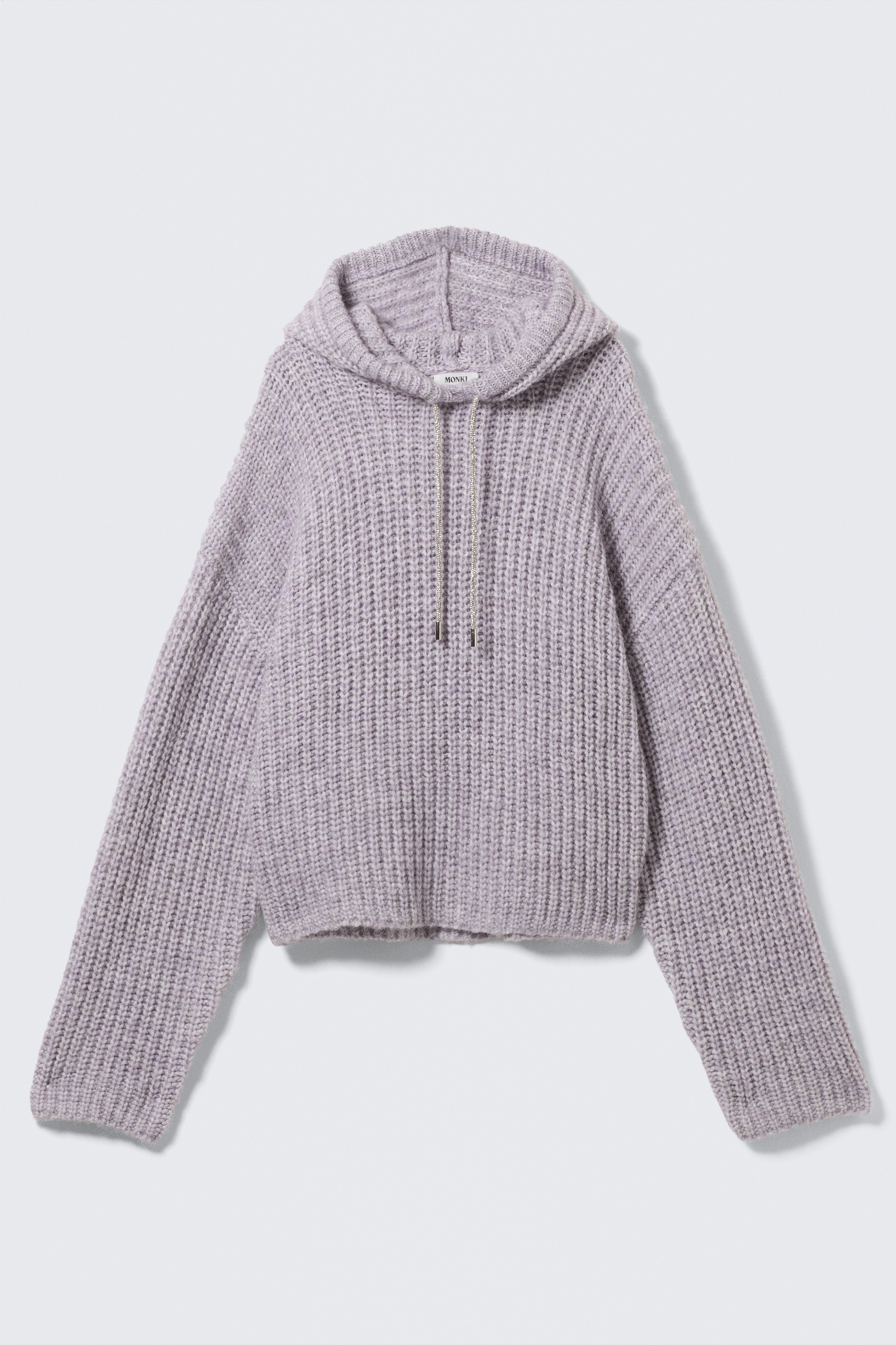 Knitted Drawstring Hoodie - Lilac/White