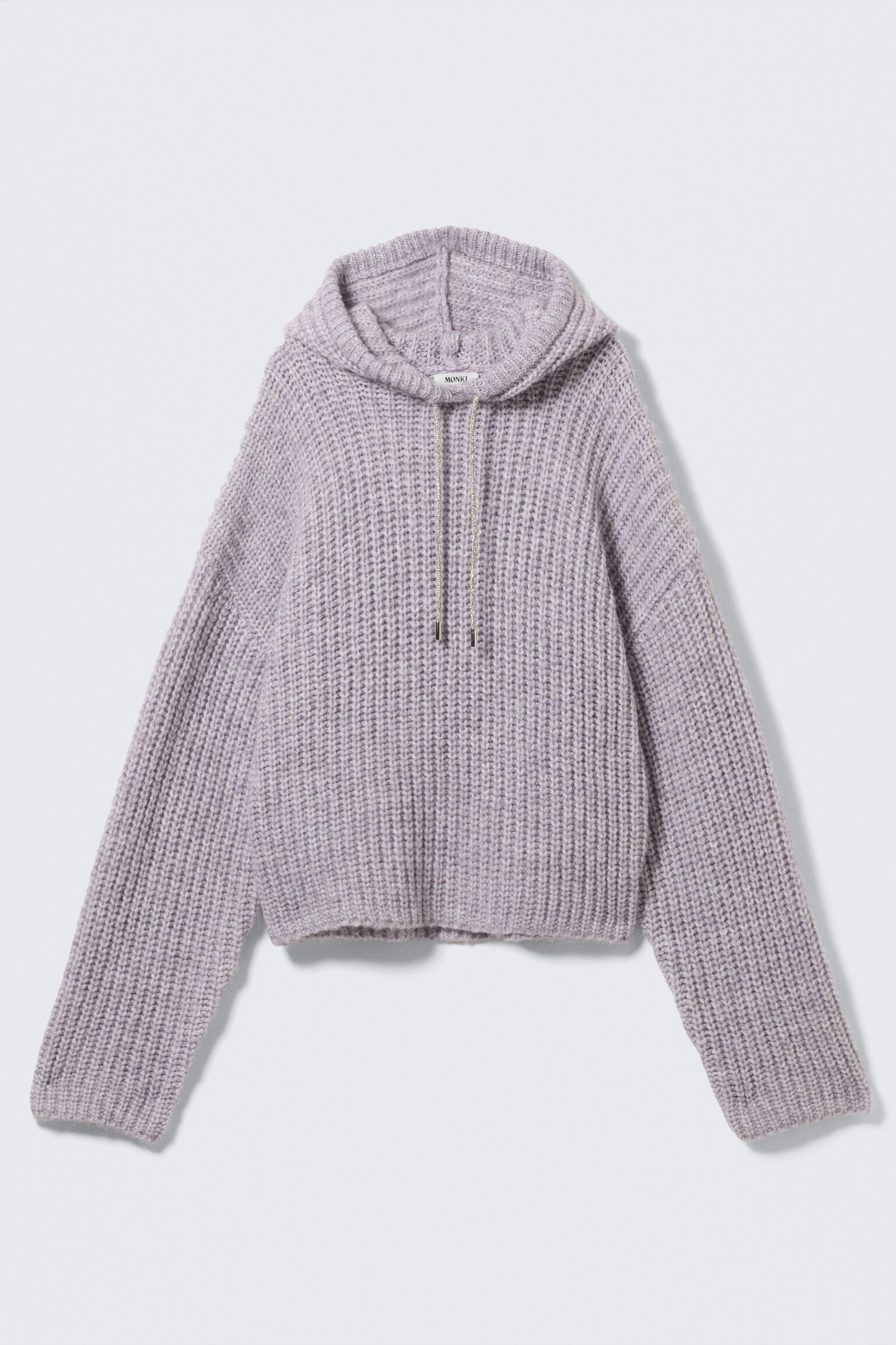 Knitted Drawstring Hoodie - Lilac/White - 2