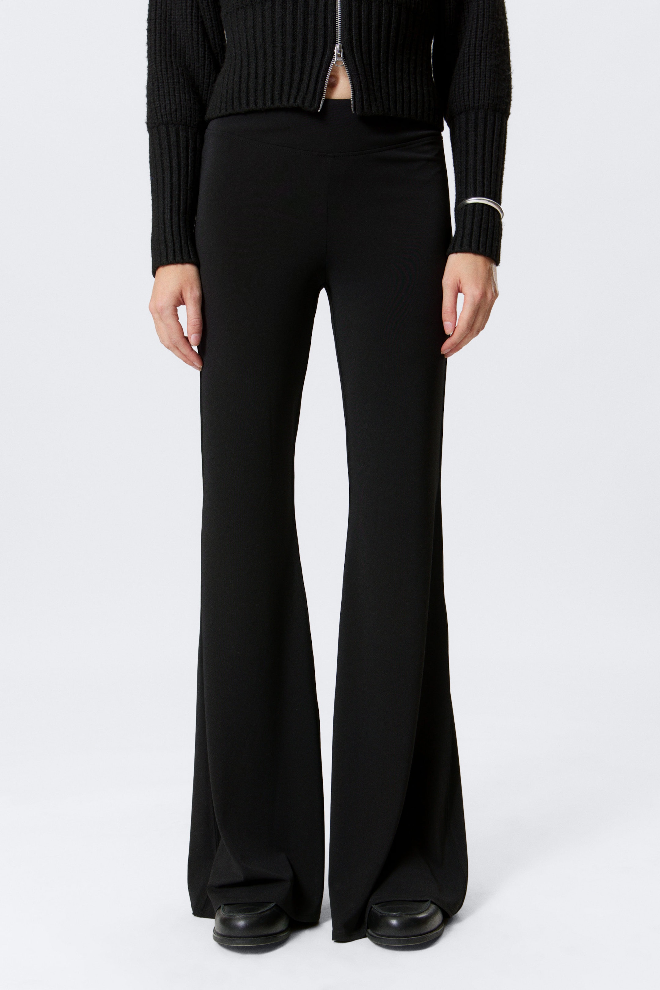 Black - Low Rise Flared Jersey Trousers - 2