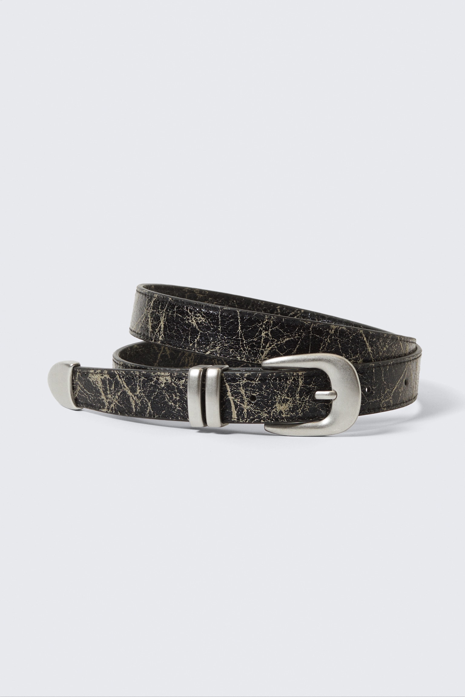 Western Faux Leather Belt - Cracked Black/Dark Brown/Black