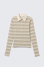 Gul multi-randig - Tight långärmad pikétröja - 3