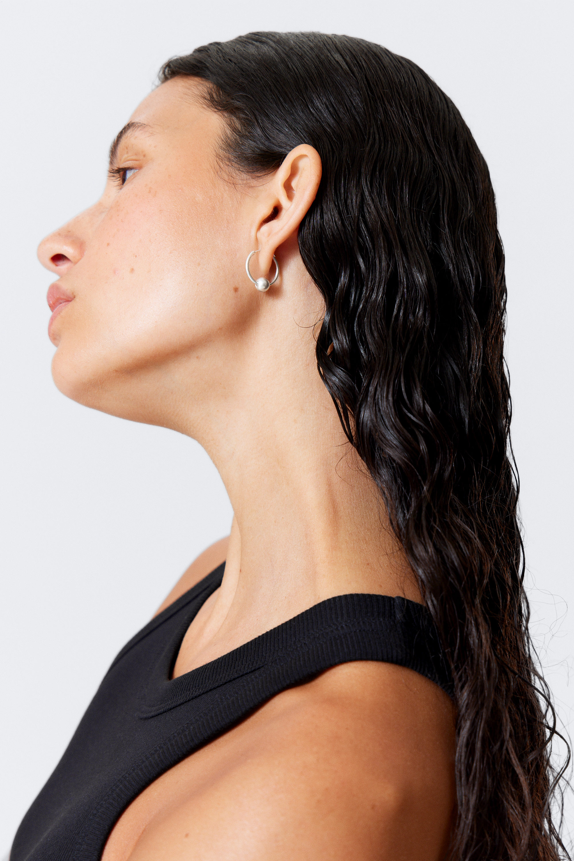 Silver - Silver-Plated Beaded Hoop Earrings - 1
