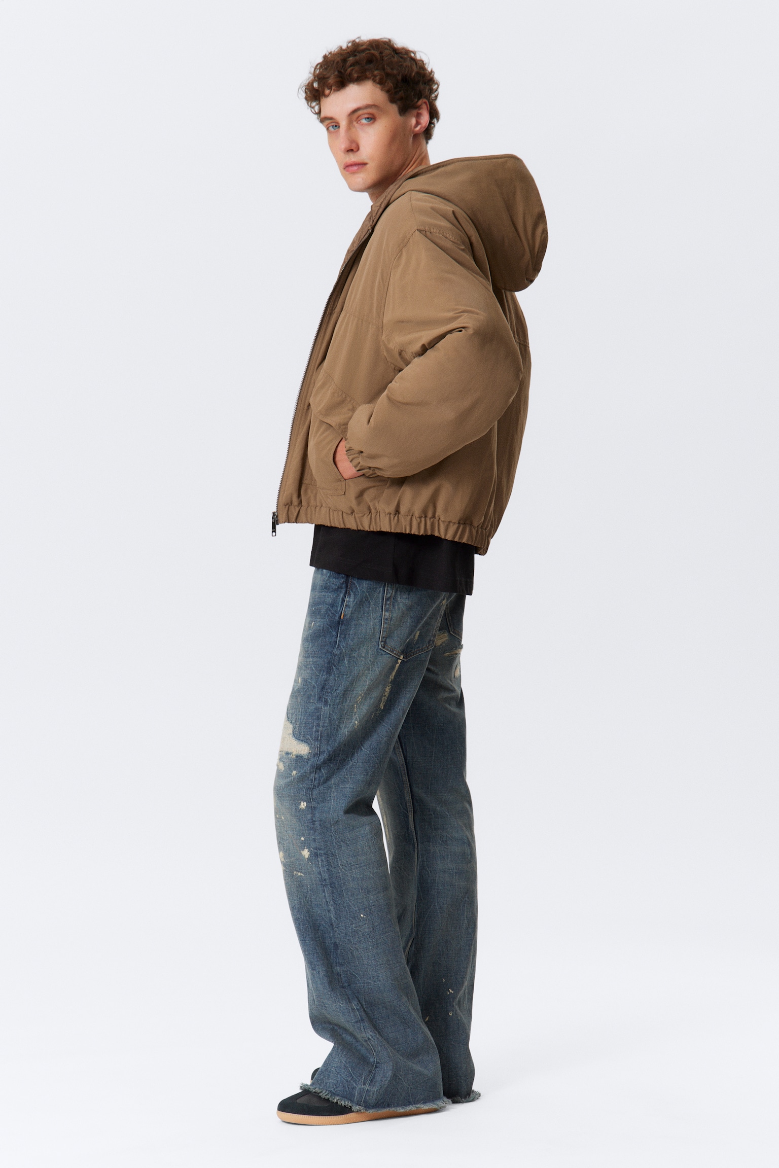 Relaxed Nylon Bomber Jacker - Dusty Brown/Black - 3