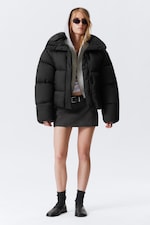 Black - Short Oversized Puffer Jacket - 2