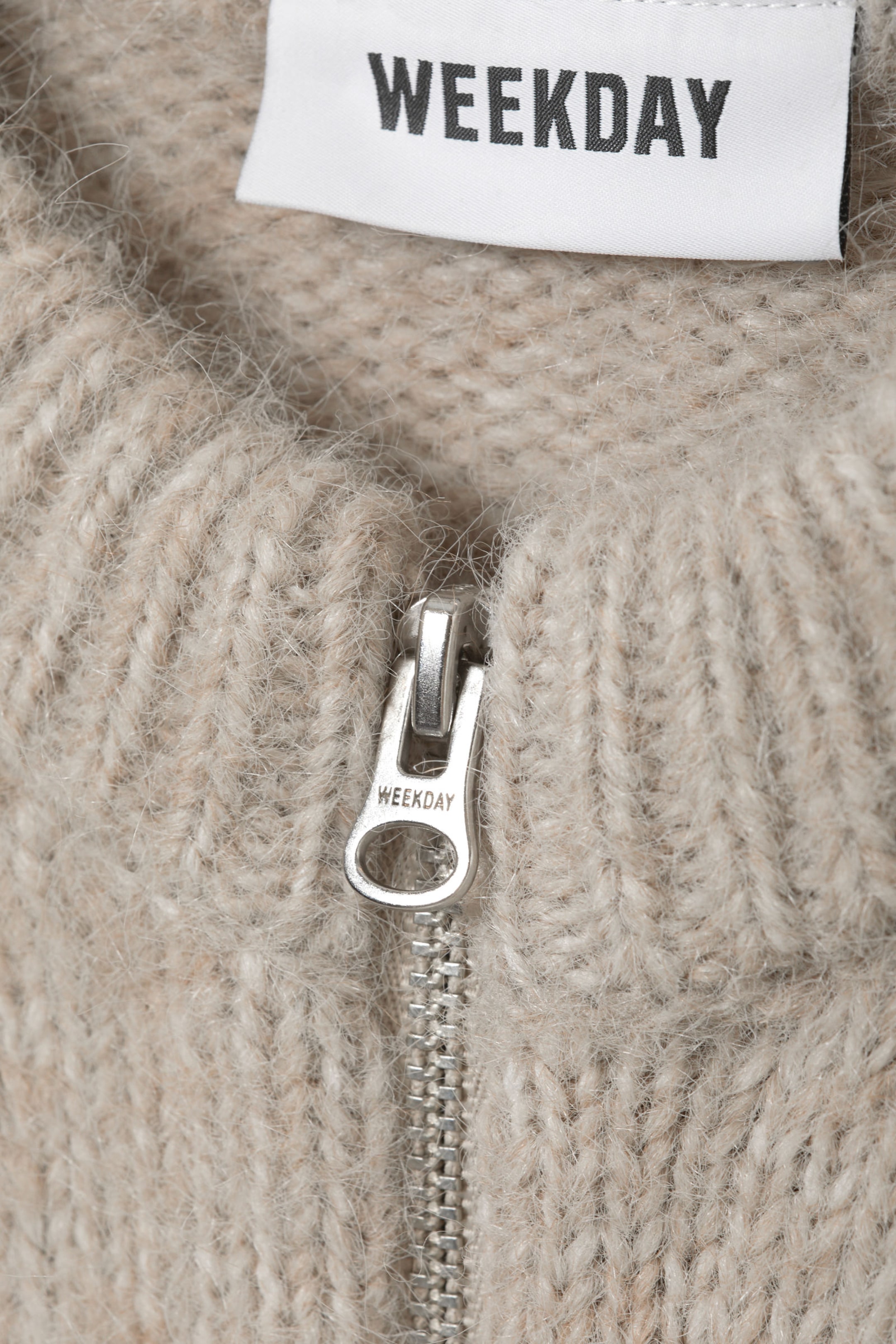 Beige Melange - Slim Knitted Zip Cardigan - 2