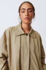 Beige - Single-Breasted Oversized Car Coat - 1