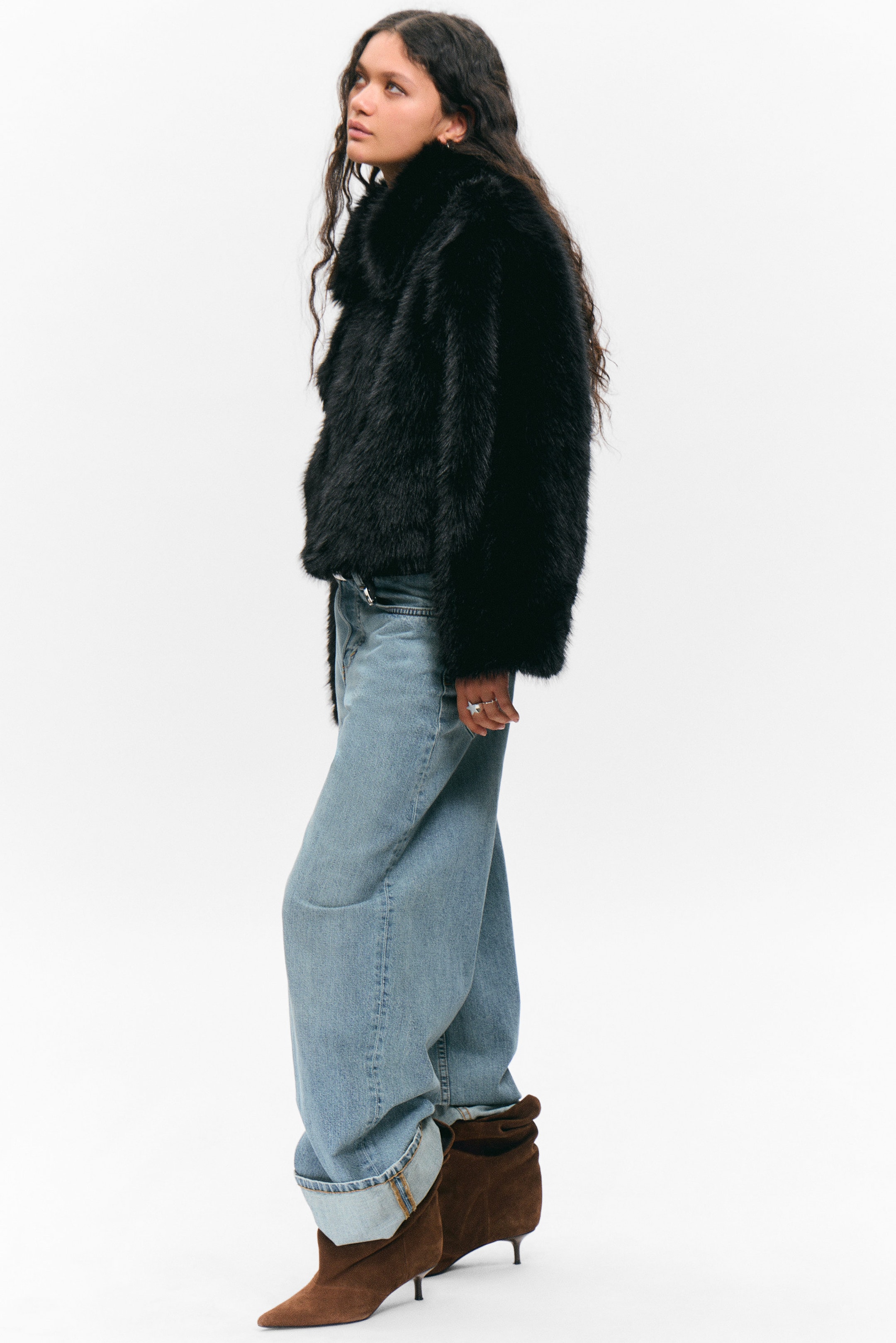 Black - Faux Fur Zip Jacket - 2