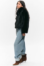 Black - Faux Fur Zip Jacket - 2