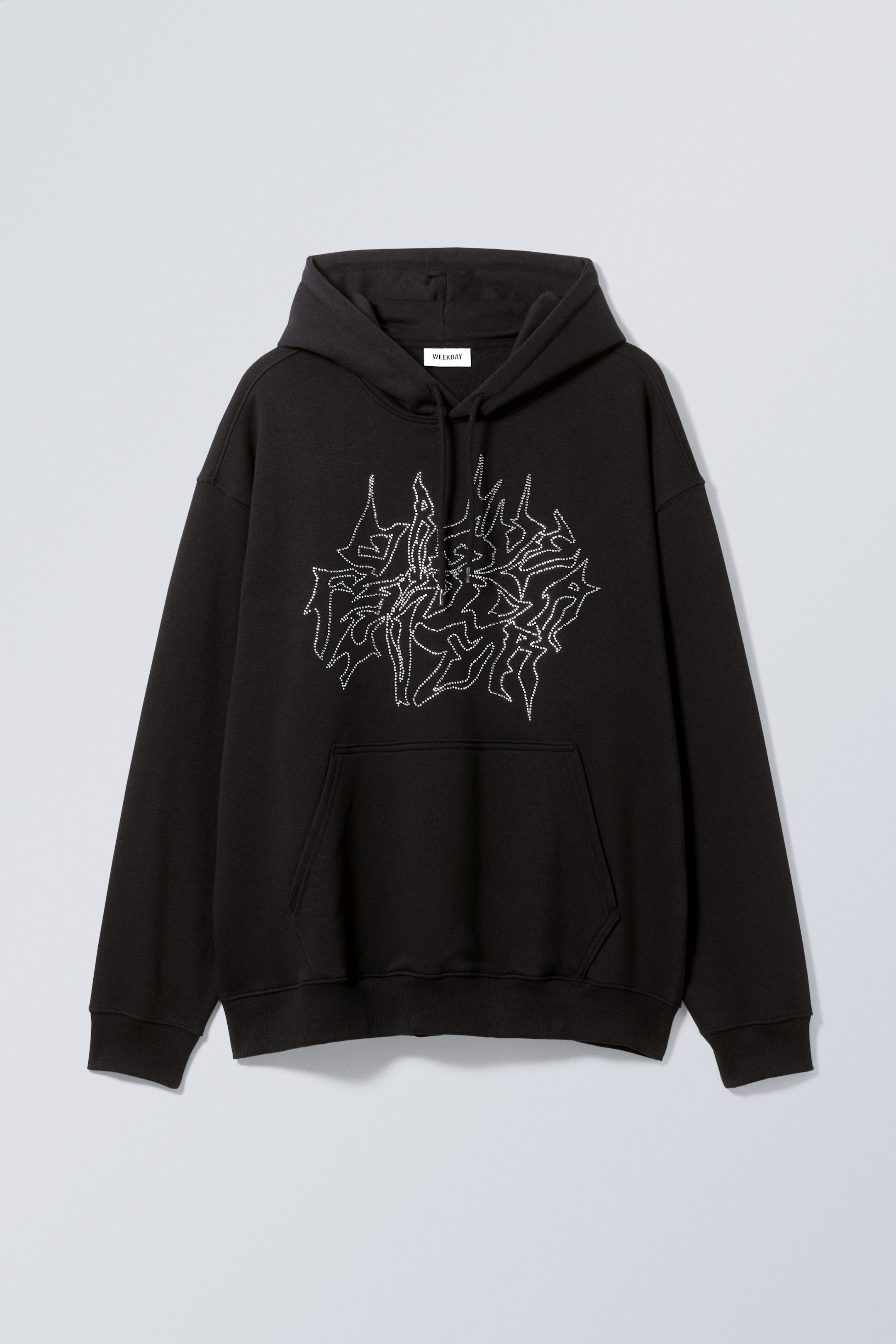 Black - Oversized Rhinestone Hoodie - 0