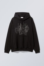 Black - Oversized Rhinestone Hoodie - 0