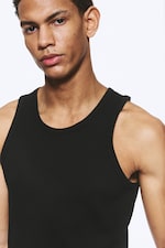 Noir - Débardeur côtelé classique - 1