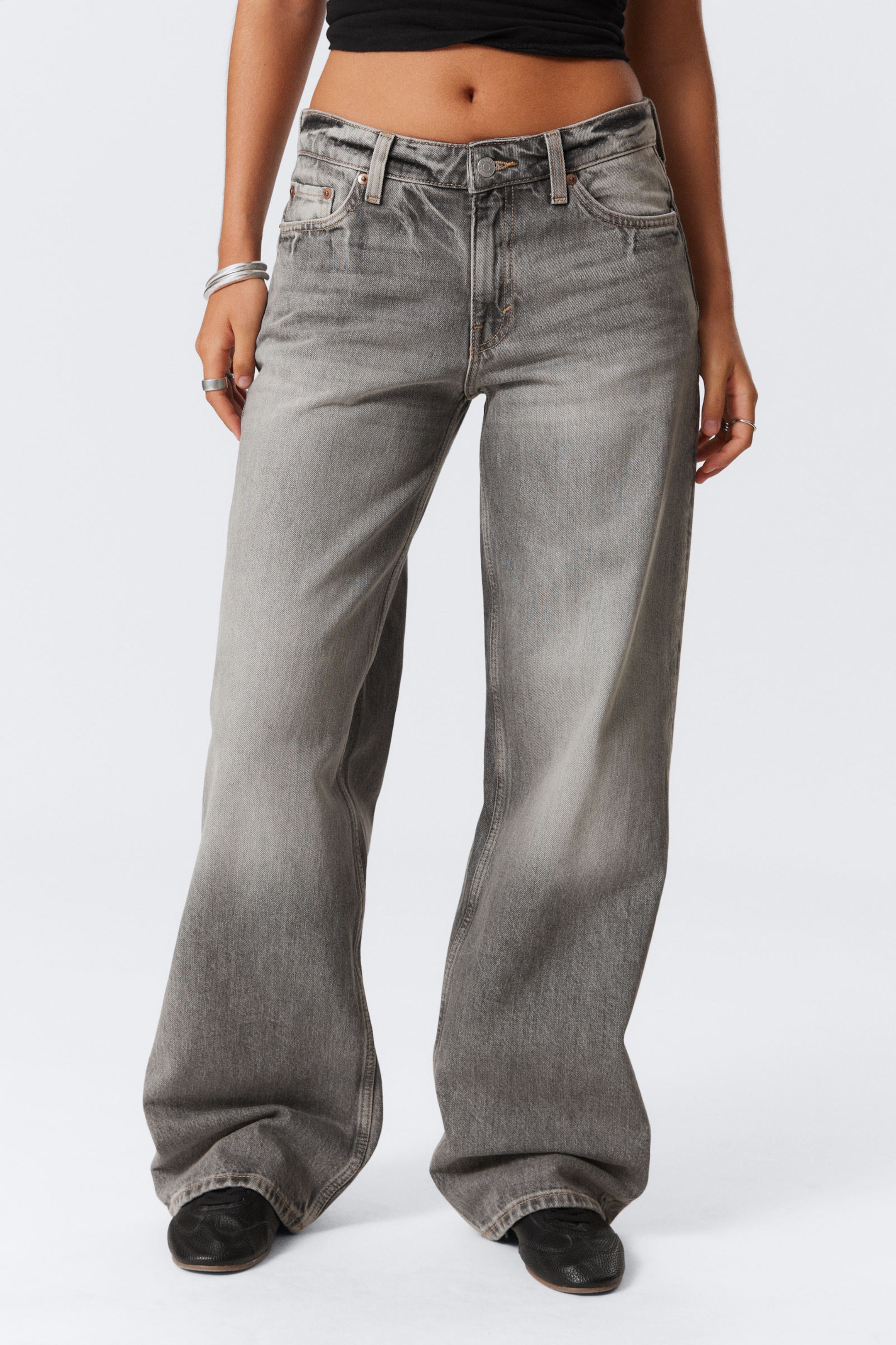 #494A4F - Ample Low Rise Loose Wide Leg Jeans - 2