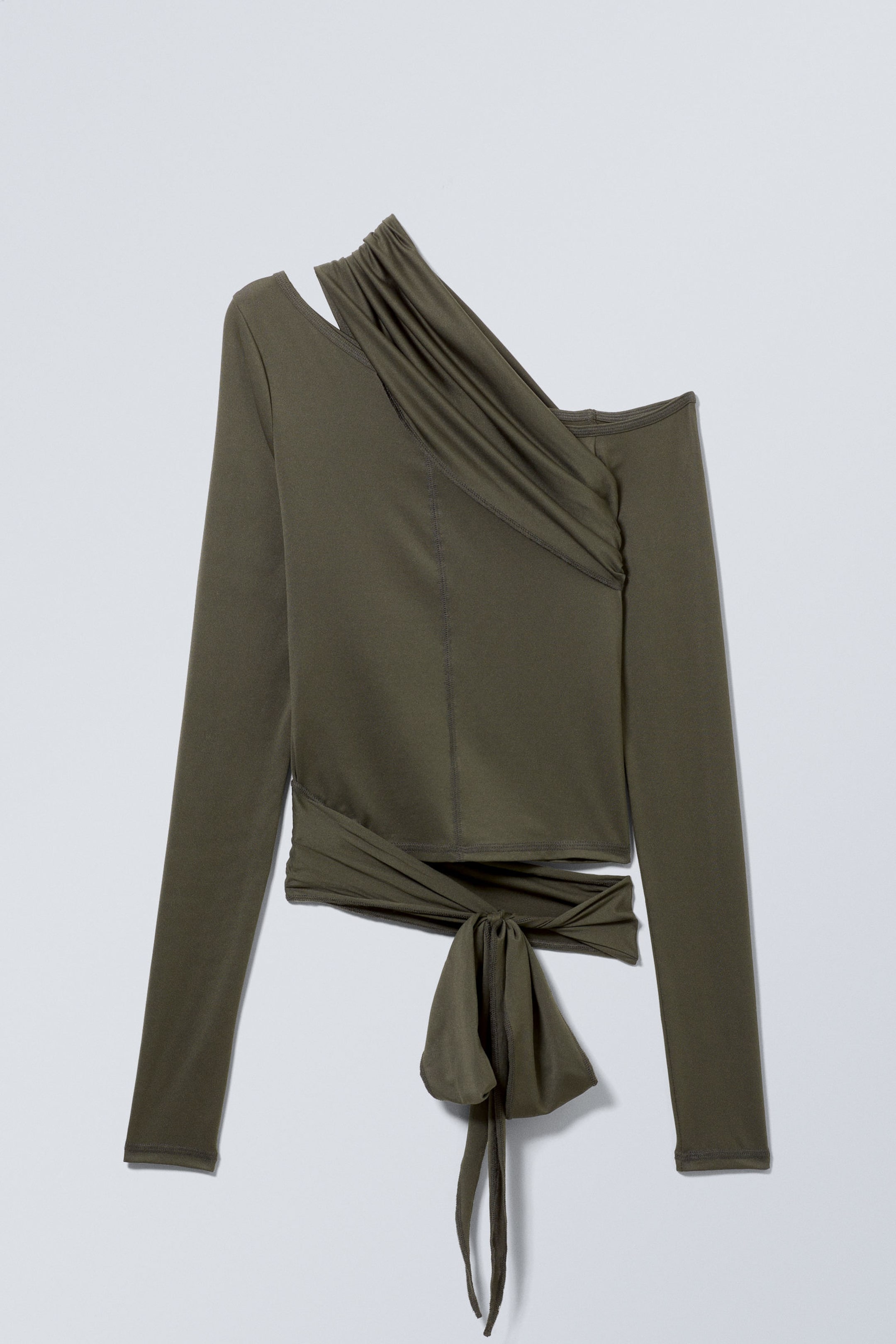 Khaki Green - Off-shoulder Drape Top - 0